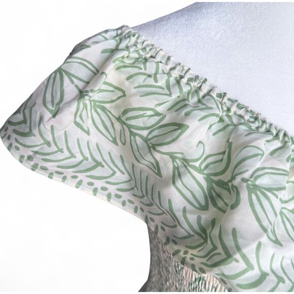 Sail to Sable x Palm Beach Lately Pistachio Leaf Midi Dress Smocked Bodice‎ Sz M - Picture 6 of 16